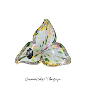 Murano Green & Orange Lily  5.5 inch Glass Art